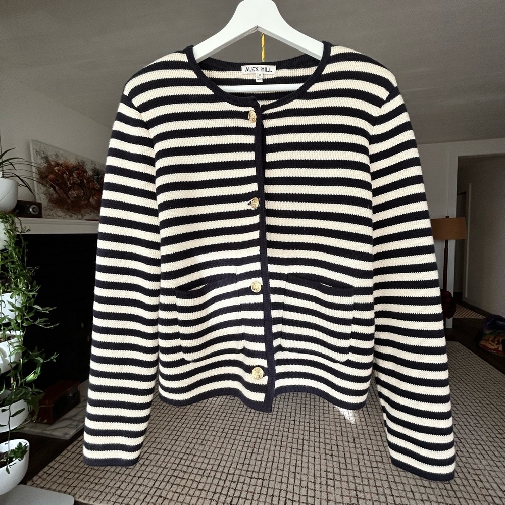 Alex Mill Paris Sweater Jacket Black and White Stripe